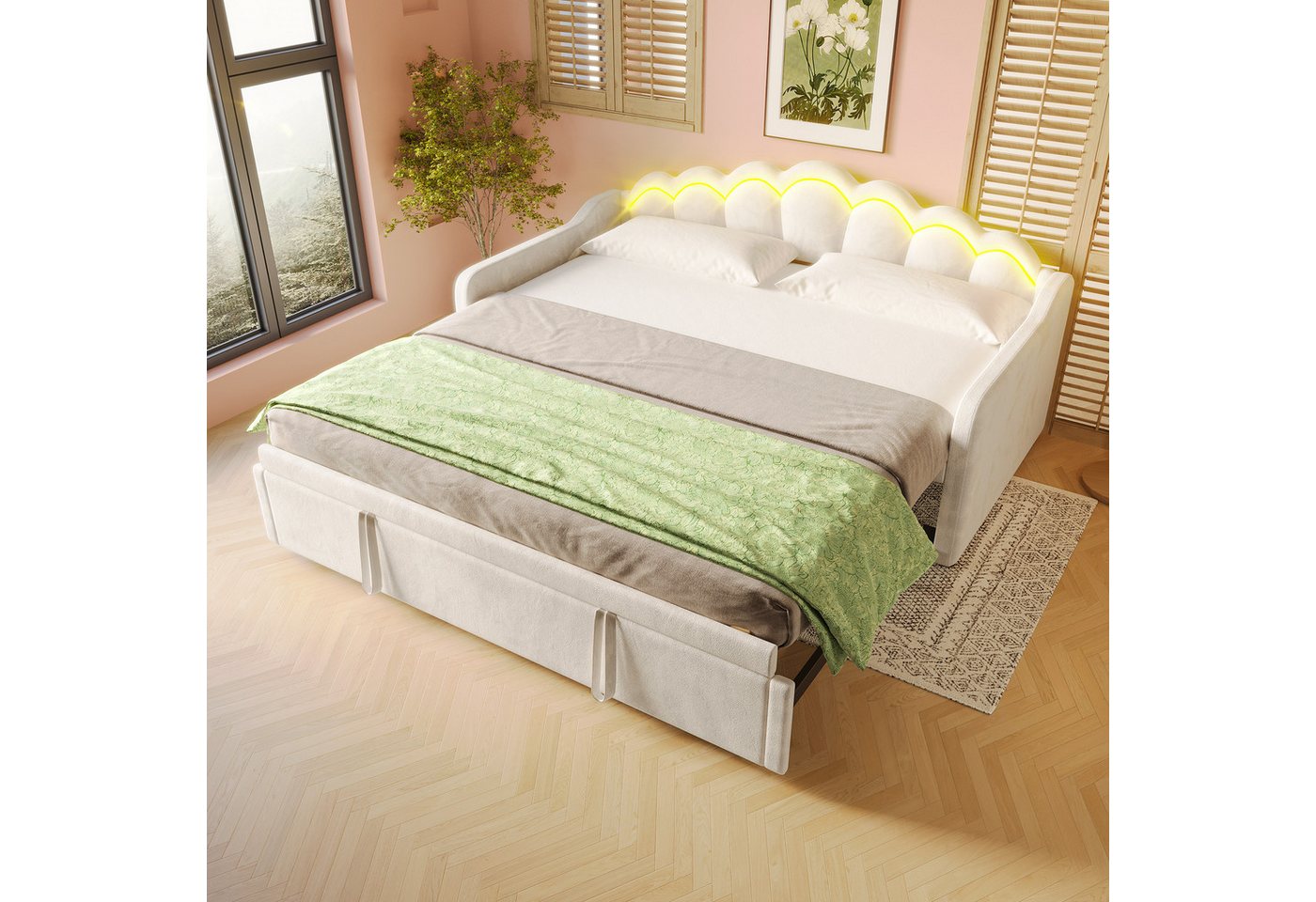 Flieks Daybett, LED Tagesbett Schlafsofa Kinderbett umwandelbar 90x200cm/180x200cm von Flieks