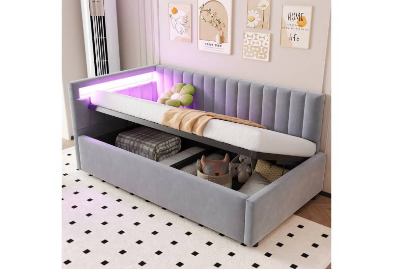 Flieks Daybett, Polsterbett Schlafsofa Einzelbett 90x200cm mit hydraulischem Stauraum von Flieks