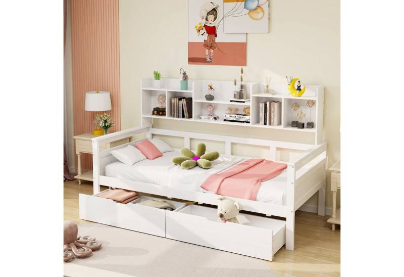 Flieks Daybett, Schlafsofa Kinderbett Einzelbett 90x200cm mit 2 Schubladen und Regalen von Flieks
