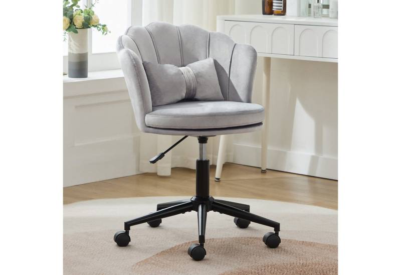 Flieks Drehstuhl mit Rollen Bürostuhl höhenverstellbar (mit schmetterlingsförmiges Lendenkissen und blütenblattförmige Rückenlehne, B55/T62/H73-63 cm), Schminktischstuhl Schreibtischstuhl Ankleidestuhl Samt von Flieks
