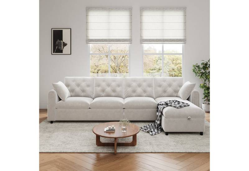 Flieks Ecksofa links und rechts austauschbar, 4-Sitzer, Samtbezug, L-förmiger Sofa mit Schlaffunktion, Bettkasten, Zierkissen und Taschen Flieks Ecksofa links und rechts austauschbar, 4-Sitzer, Samtbezug, L-förmiger Sofa mit Schlaffunktion, Bettkasten, Zierkissen und Taschen von Flieks