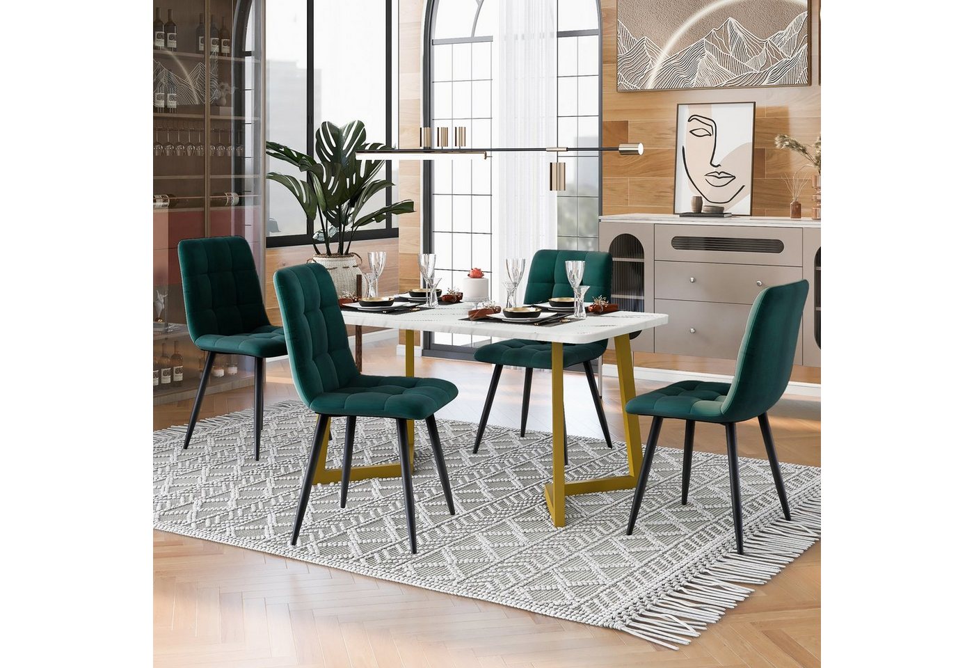 Flieks Essgruppe, (5-tlg), Esstisch mit 4 Stühlen Set Küchetisch Esszimmerstuhl, Metallbeine von Flieks