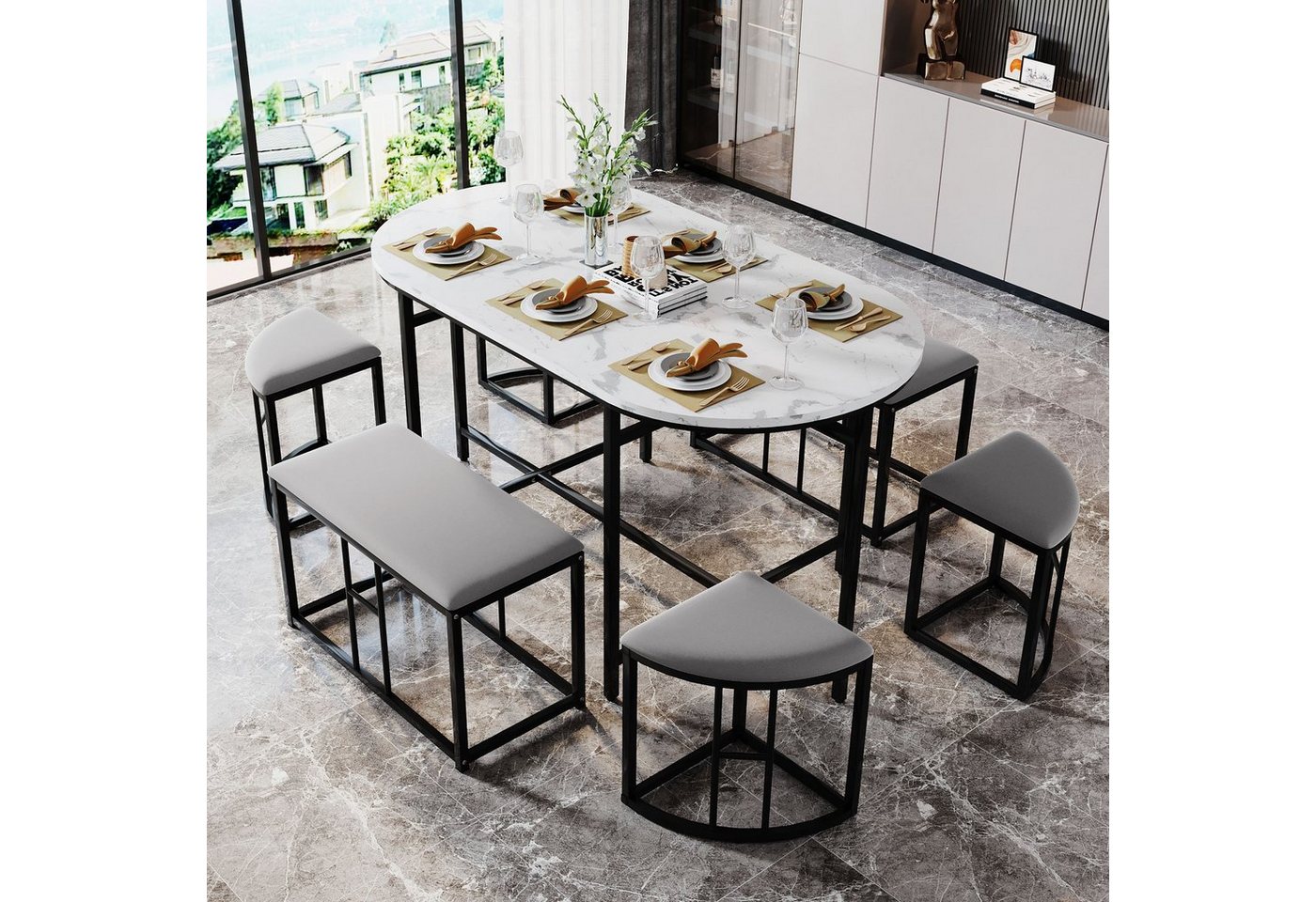 Flieks Essgruppe, (7-tlg), Esstisch mit 6 Stühlen Set für Küche, Luxuriös hochwertig von Flieks