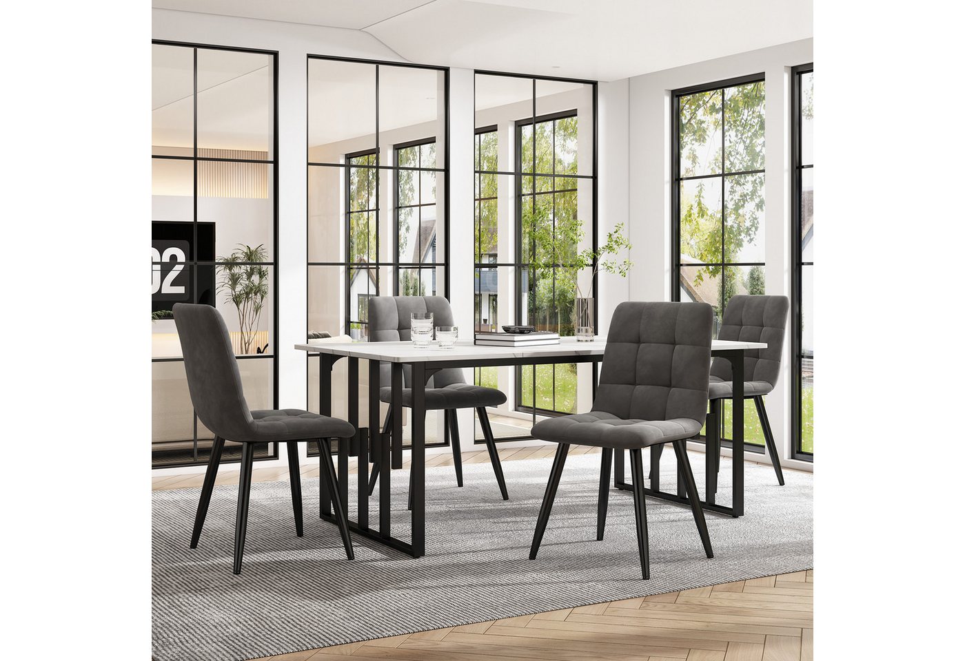 Flieks Essgruppe, (Set, 5-tlg), Esstisch mit 4 Stühlen Set Küchetisch Esszimmerstuhl Samt, Metallbeine von Flieks