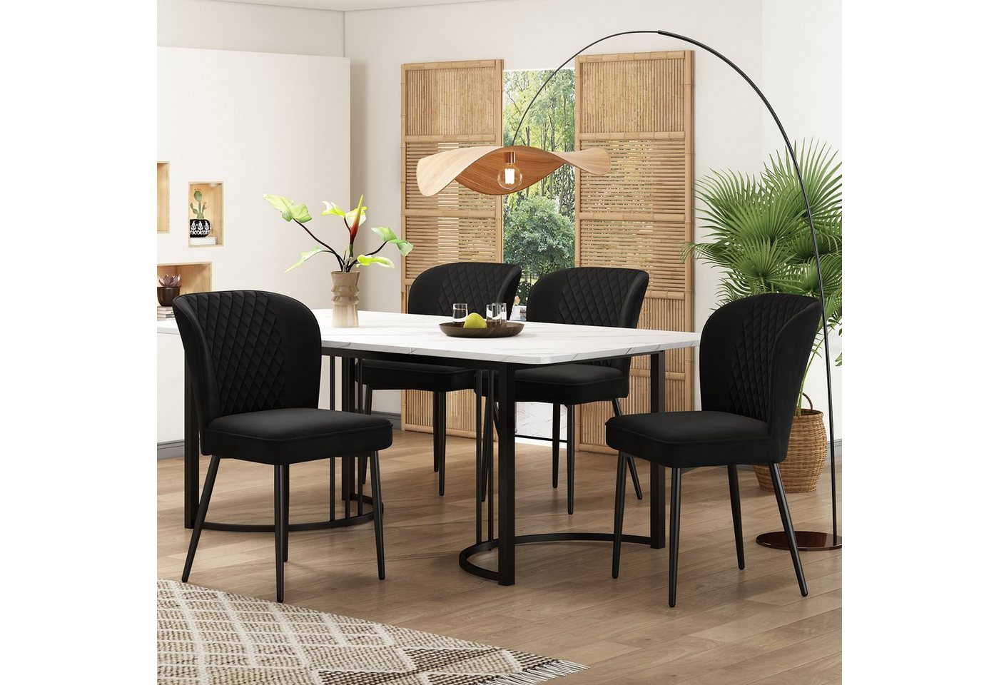 Flieks Essgruppe, (Set, 5-tlg., 1 Tisch 140*80*75cm mit 4er Polsterstühle), Esstisch mit 4 Stühlen Set Küchetisch Esszimmerstuhl, Metallbeine von Flieks