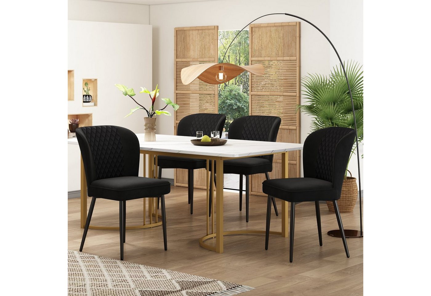 Flieks Essgruppe, (Set, 5-tlg., 1 Tisch 140*80*75cm mit 4er Polsterstühle), Esstisch mit 4 Stühlen Set Küchetisch Esszimmerstuhl, Metallbeine von Flieks