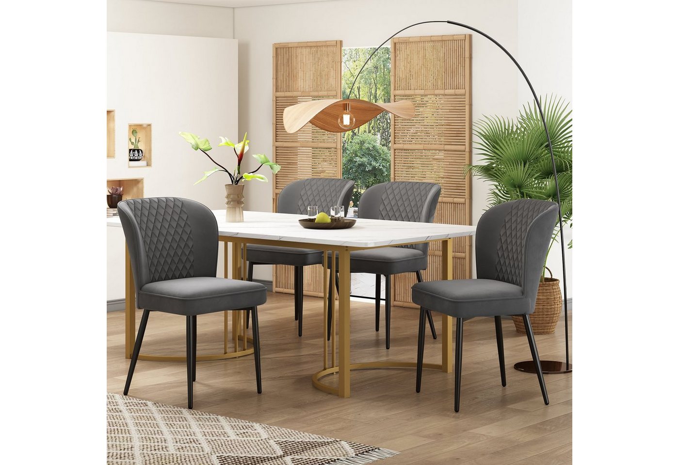 Flieks Essgruppe, (Set, 5-tlg., 1 Tisch 140*80*75cm mit 4er Polsterstühle), Esstisch mit 4 Stühlen Set Küchetisch Esszimmerstuhl, Metallbeine von Flieks