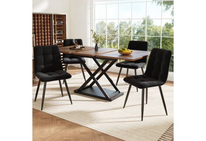 Flieks Essgruppe, (Set, 5-tlg., 120-160x80cm Tischplatte), ausziehbar Esstisch mit 4 Stühlen Set Küchetisch Esszimmerstuhl Samt von Flieks