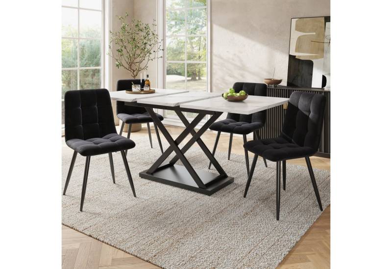 Flieks Essgruppe, (Set, 5-tlg., 120-160x80cm Tischplatte), ausziehbar Esstisch mit 4 Stühlen Set Küchetisch Esszimmerstuhl Samt von Flieks