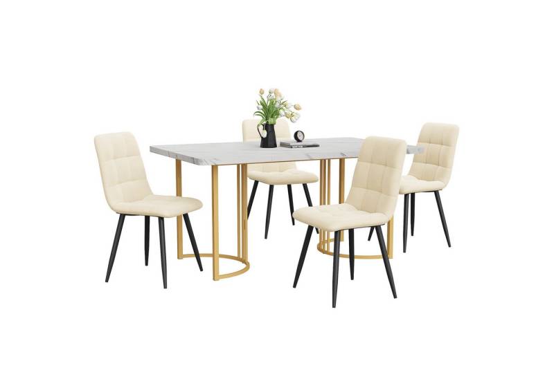 Flieks Essgruppe, (Set, 5-tlg., 140×80cm Tischplatte), Esstisch mit 4 Stühlen Set Küchetisch Esszimmerstuhl Samt, Metallbeine von Flieks