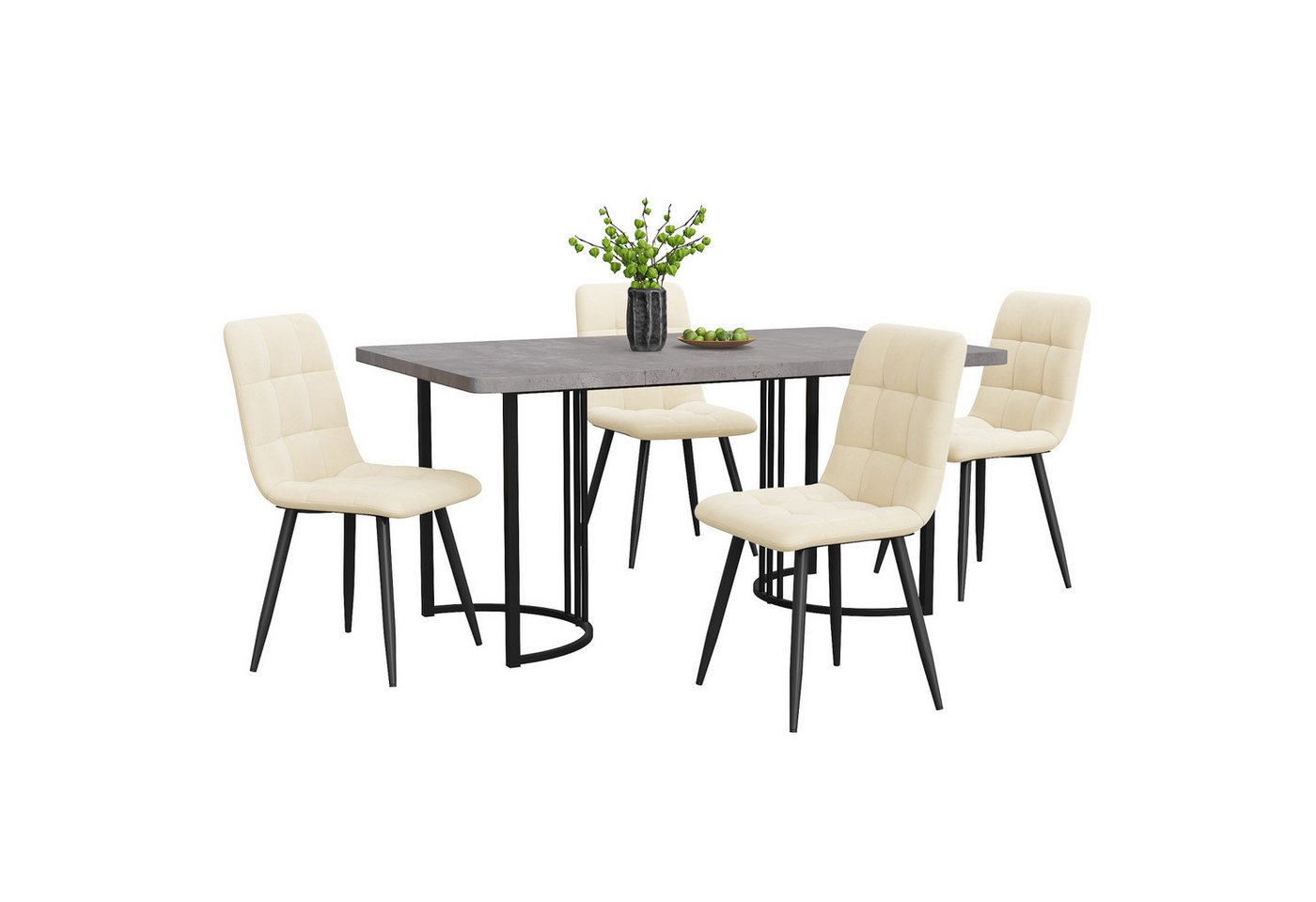 Flieks Essgruppe, (Set, 5-tlg., 140×80cm Tischplatte), Esstisch mit 4 Stühlen Set Küchetisch Esszimmerstuhl Samt, Metallbeine von Flieks