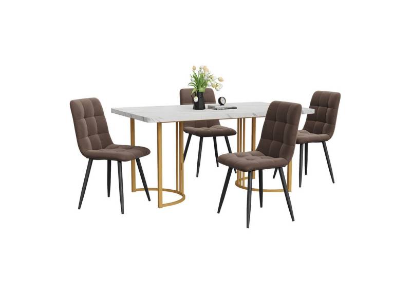 Flieks Essgruppe, (Set, 5-tlg., 140×80cm Tischplatte), Esstisch mit 4 Stühlen Set Küchetisch Esszimmerstuhl Samt, Metallbeine von Flieks