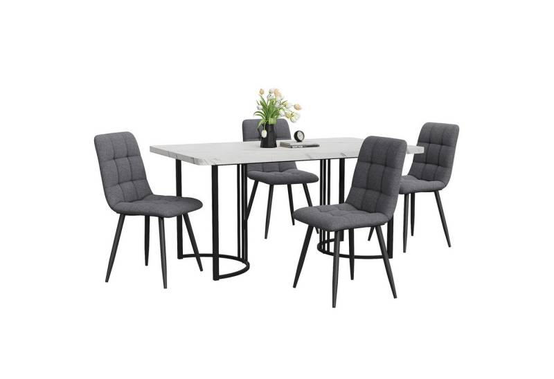Flieks Essgruppe, (Set, 5-tlg., 140×80cm Tischplatte), Esstisch mit 4 Stühlen Set Küchetisch rechteckig Esszimmerstuhl Leinen von Flieks
