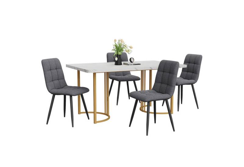 Flieks Essgruppe, (Set, 5-tlg., 140×80cm Tischplatte), Esstisch mit 4 Stühlen Set Küchetisch rechteckig Esszimmerstuhl Leinen von Flieks