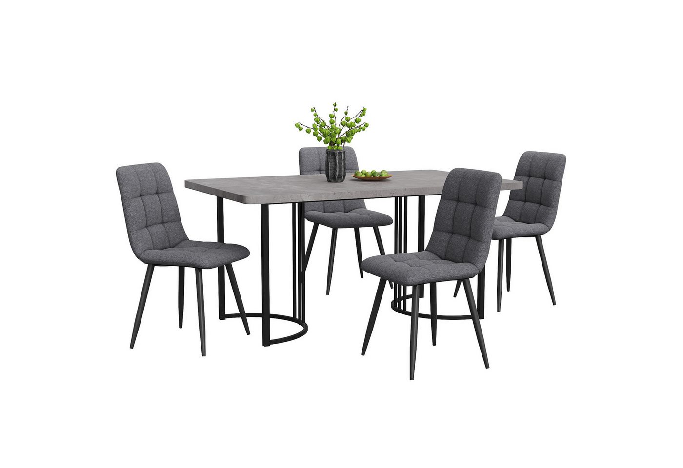 Flieks Essgruppe, (Set, 5-tlg., 140×80cm Tischplatte), Esstisch mit 4 Stühlen Set Küchetisch rechteckig Esszimmerstuhl Leinen von Flieks