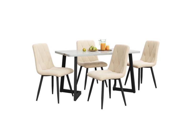 Flieks Essgruppe, (Set, 5-tlg., Tisch mit 4 Stühlen), Esstisch und 4 Esszimmerstuhl Set Polsterstühle Küchetisch Marmoroptik von Flieks