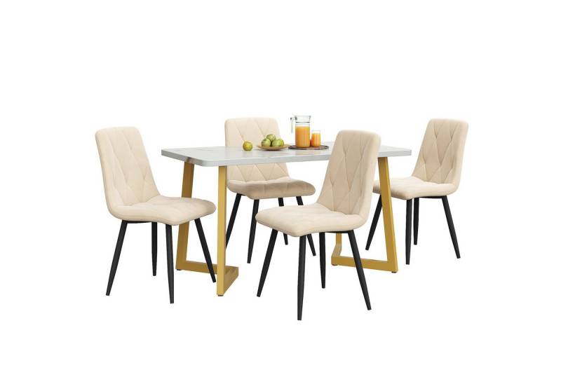Flieks Essgruppe, (Set, 5-tlg., Tisch mit 4 Stühlen), Esstisch und 4 Esszimmerstuhl Set Polsterstühle Küchetisch Marmoroptik von Flieks