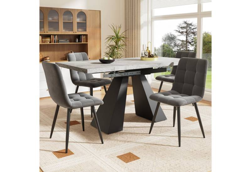 Flieks Essgruppe, (Set, 5-tlg., Tisch mit 4 Stühlen, klapper Tischplatte 99-159cm), ausziehbarer Esstisch mit 4 Stühlen Set Esszimmer Sitzgruppe von Flieks
