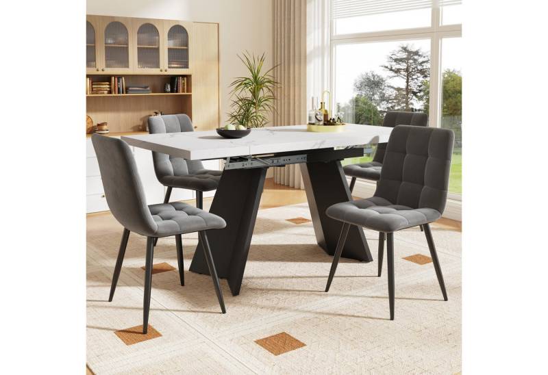 Flieks Essgruppe, (Set, 5-tlg., Tisch mit 4 Stühlen, klapper Tischplatte 99-159cm), ausziehbarer Esstisch mit 4 Stühlen Set Esszimmer Sitzgruppe von Flieks