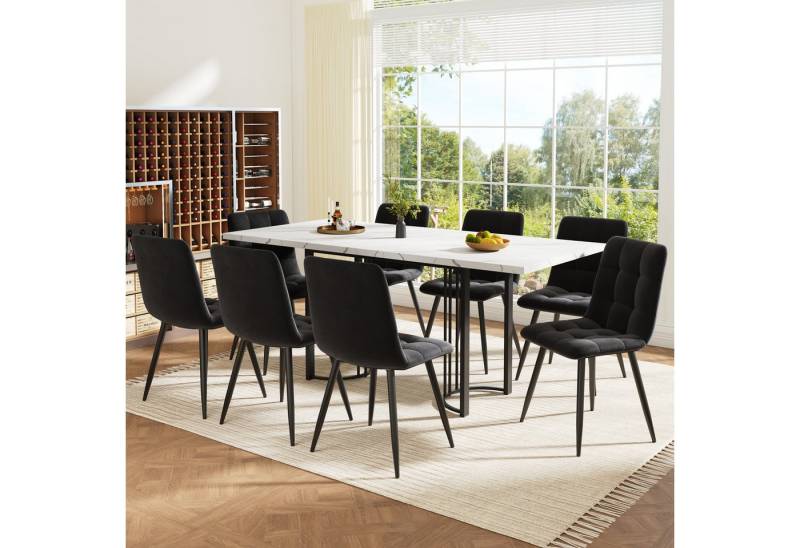 Flieks Essgruppe, (Set, 9-tlg., erweiterbare Tischplatte 140-179,5x80cm), ausziehbarer Esstisch mit 8 Stühlen Küchetisch Esszimmerstuhl Samt von Flieks