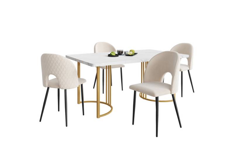 Flieks Essgruppe, (Sitzgruppe Set, 5-tlg., 1 Tisch 140x80x75cm mit 4 Stühlen), Esstisch mit 4 Stühlen Set Küchentisch Esszimmerstuhl, Metallbeine von Flieks