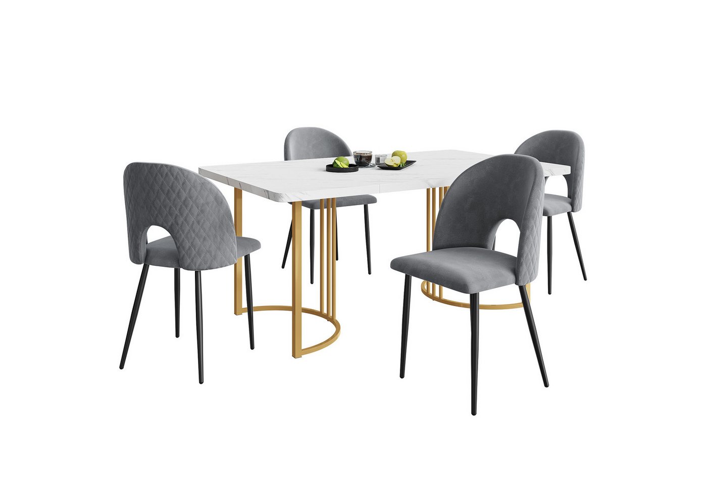 Flieks Essgruppe, (Sitzgruppe Set, 5-tlg., 1 Tisch 140x80x75cm mit 4 Stühlen), Esstisch mit 4 Stühlen Set Küchentisch Esszimmerstuhl, Metallbeine von Flieks