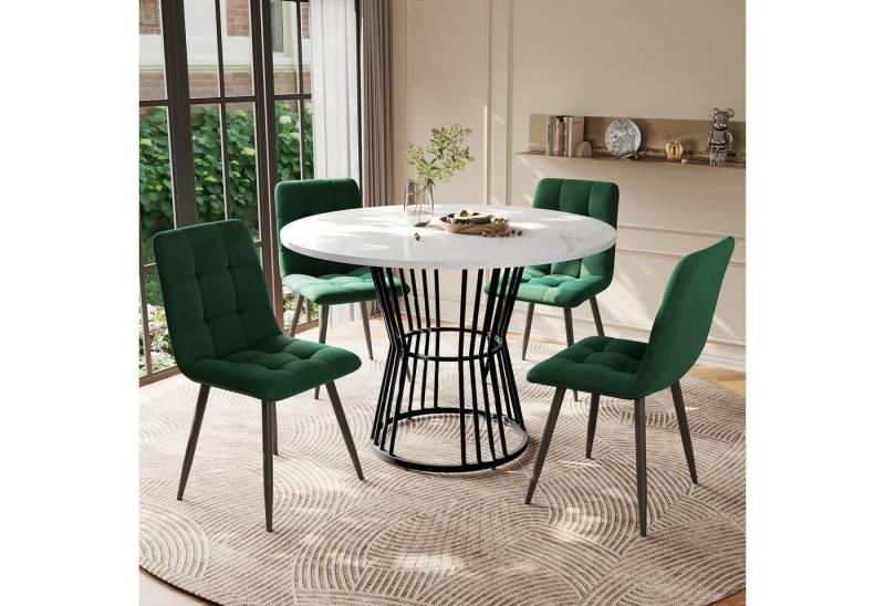 Flieks Essgruppe, (Sitzgruppe Set, 5-tlg., 1 Tisch mit 4 Stühlen), runder Esstisch mit 4 Stühlen Set Küchetisch Esszimmerstuhl Samt von Flieks