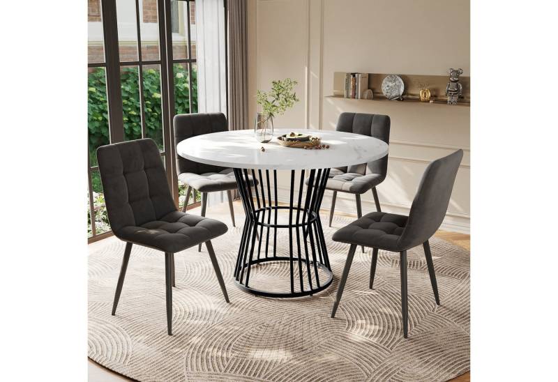 Flieks Essgruppe, (Sitzgruppe Set, 5-tlg., 1 Tisch mit 4 Stühlen), runder Esstisch mit 4 Stühlen Set Küchetisch Esszimmerstuhl Samt von Flieks