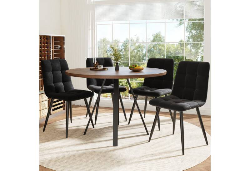 Flieks Essgruppe, (Sitzgruppe Set, Tischplatte 80cm Breite, 5-tlg., 1 Tisch mit 4 Stühlen), runder Esstisch mit 4 Stühlen Set Küchetisch Esszimmerstuhl Samt von Flieks