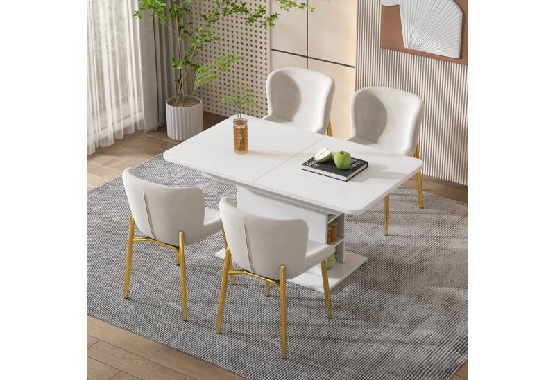 Flieks Essgruppe, (mit Stauraum, 110-130cm erweiterbar, 5-tlg., Tisch mit 4 Stühlen), ausziehbar Esstisch mit 4er Esszimmerstühlen Samt Sitzgruppe Küchen von Flieks