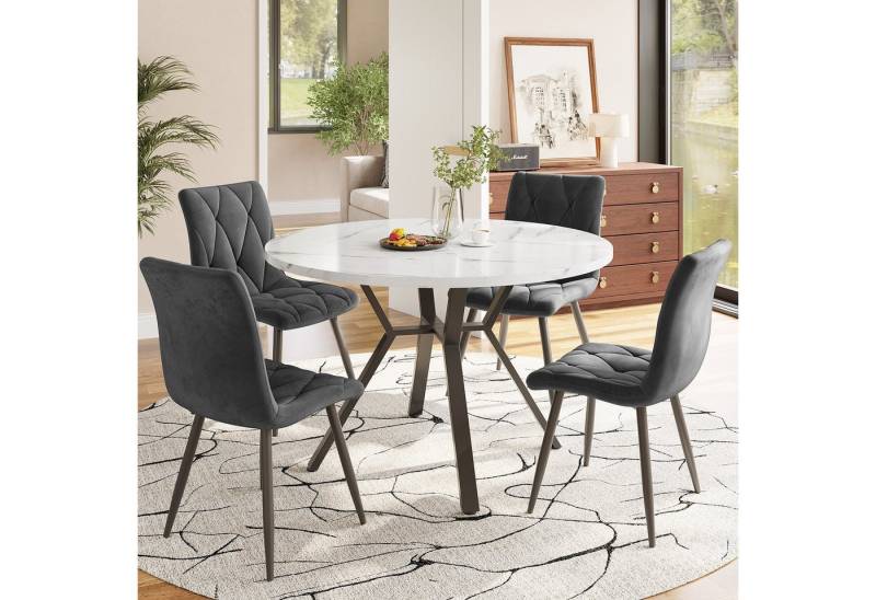 Flieks Essgruppe runder Esstisch mit 4 Stühlen Set, (Set, 5-tlg., 1 Tisch mit 4 Stühlen), Sitzgruppe Küchetisch 100x75cm Esszimmertühle Samt Metallbeine von Flieks