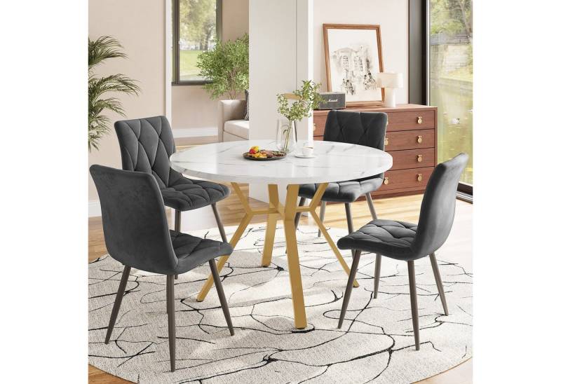 Flieks Essgruppe runder Esstisch mit 4 Stühlen Set, (Set, 5-tlg., 1 Tisch mit 4 Stühlen), Sitzgruppe Küchetisch 100x75cm Esszimmertühle Samt Metallbeine von Flieks