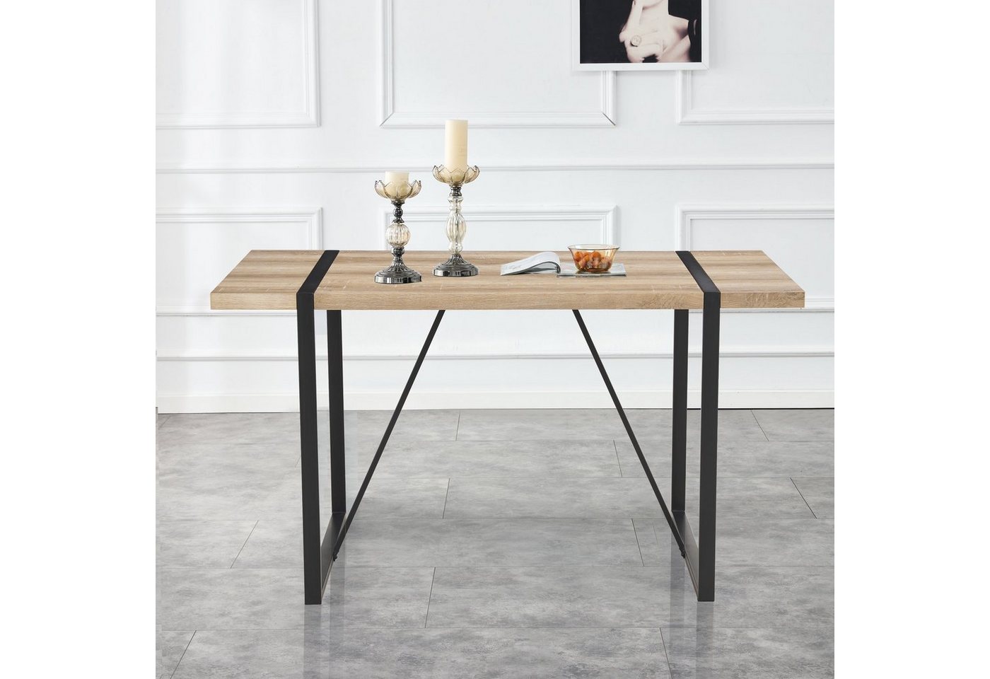 Flieks Esstisch (1-St), Küchentisch Schreibtisch, Beine aus Metall, Braun, 138x76x76 cm von Flieks