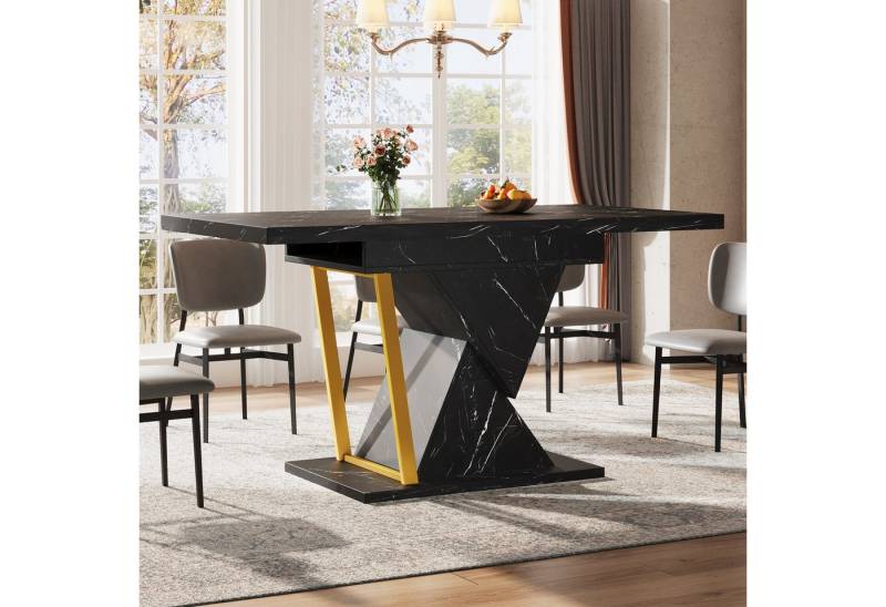 Flieks Esstisch (110-140x80x76 cm, 1-St., 1 Tisch), ausziehbarer Küchentisch rechteckig Schreibtisch Bürotisch Marmoroptik von Flieks