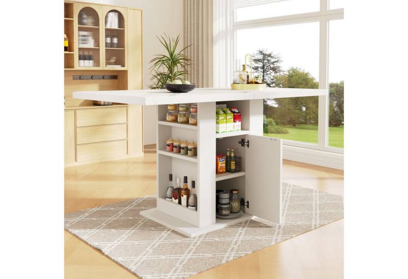 Flieks Esstisch (B140/T75/H75 cm, 1-St., 1 Tisch, Tischplatte in Marmoroptik), recheckig Küchentisch mit Stauraum und verstellbare Einlegeböden Weiß von Flieks