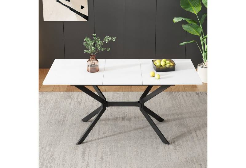 Flieks Esstisch (erweiterbare Tischplatte 120-160cm, 1-St., 1 Tisch), ausziehbar Küchentisch rechteckig Schreibtisch Arbeitstisch weiß von Flieks