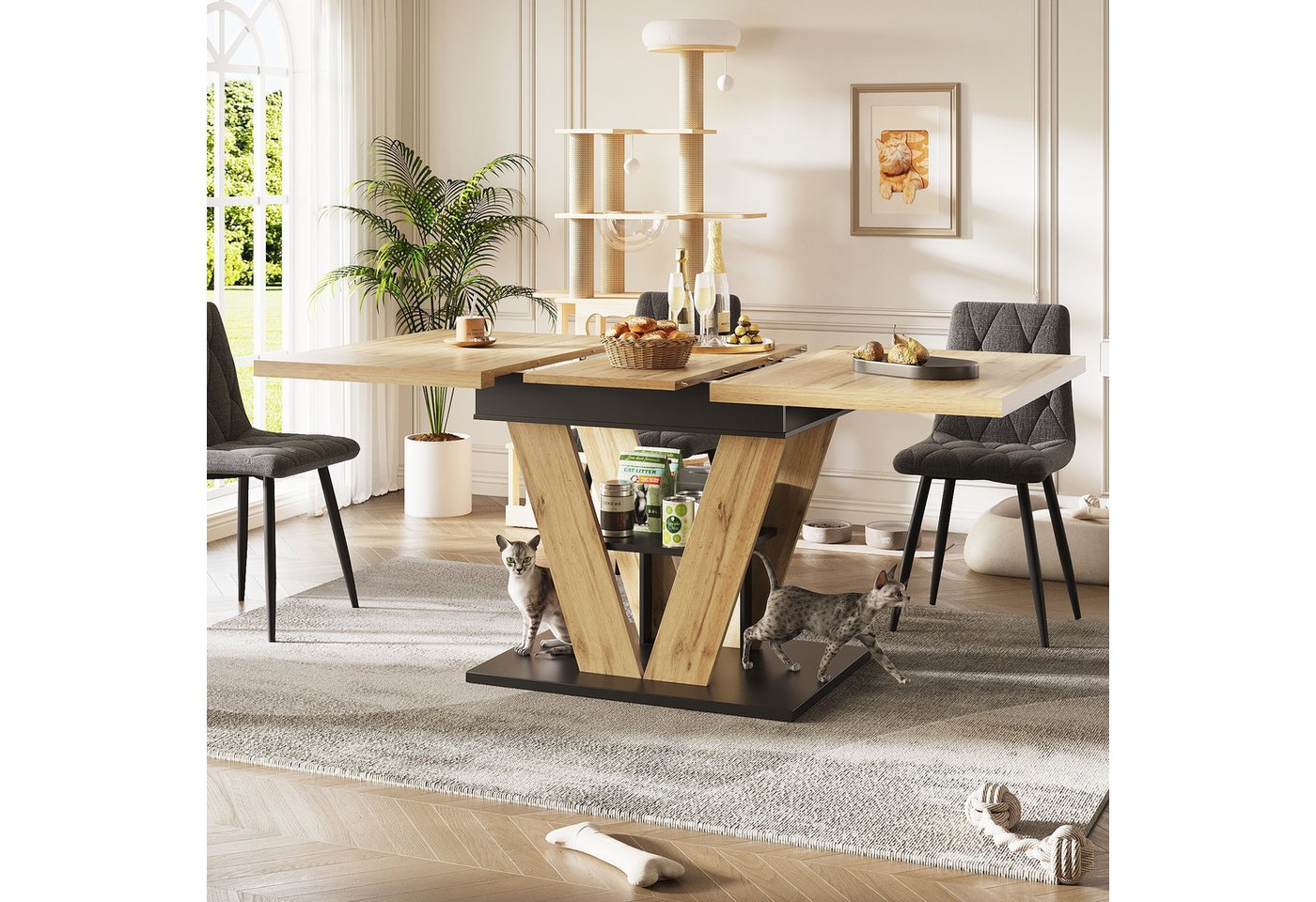 Flieks Esstisch ausziehbar (erweiterbare Tischplatte Länge110-140x80 cm, 1-St., 1 Tisch), rechteckiger Küchentisch mit Ablagen Schreibtisch aus MDF Holzoptik von Flieks