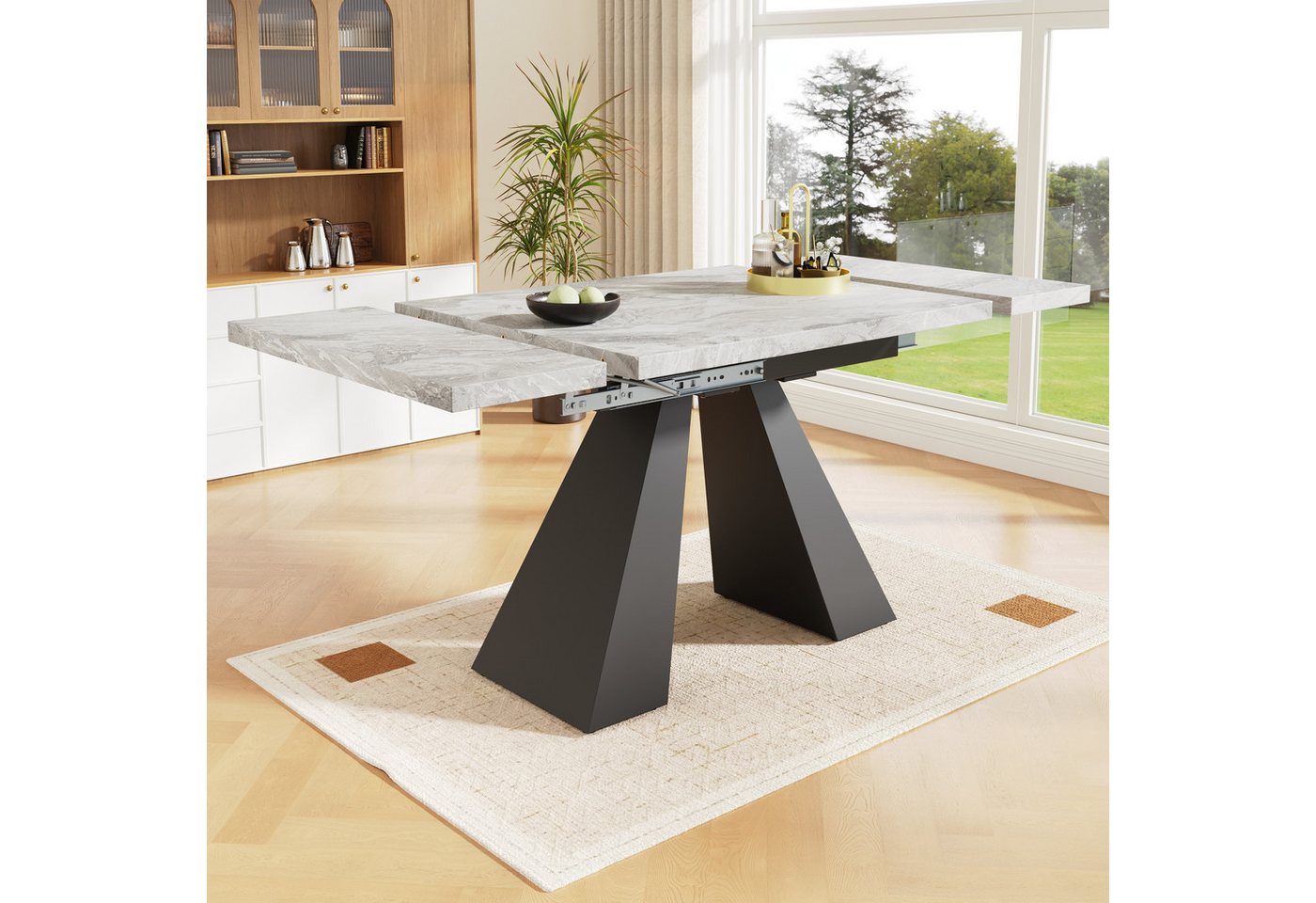 Flieks Esstisch mit ausziehbare Tischplatte 99-159 cm (1-St., 1 Tisch), rechteckig Küchentisch klappbar Teleskoptisch Schreibtisch Marmoroptik von Flieks