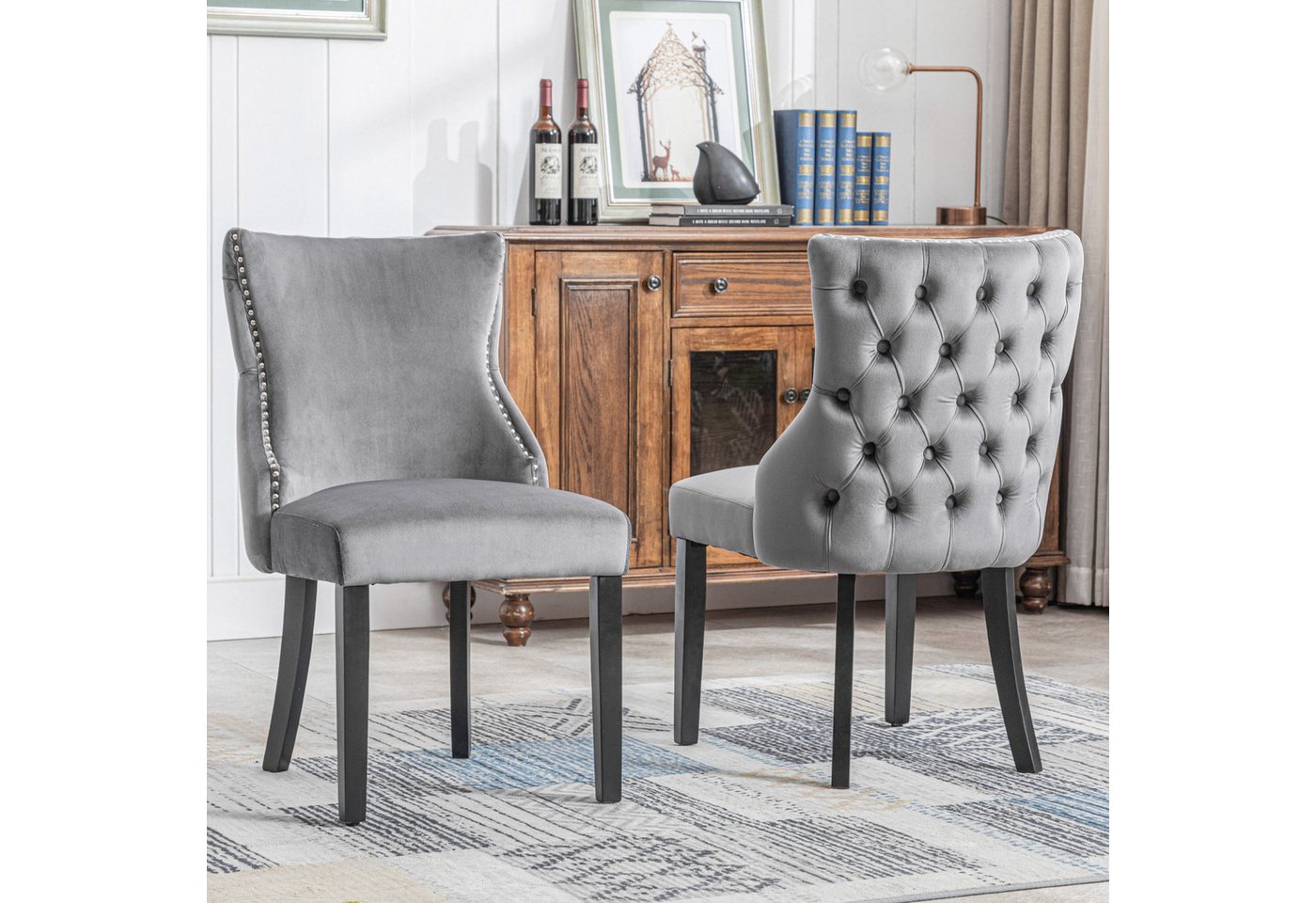 Flieks Esszimmerstuhl (Set, 2 St), 2er Set Polsterstühle Wohnzimmerstuhl Samt, Massivholzbeine von Flieks