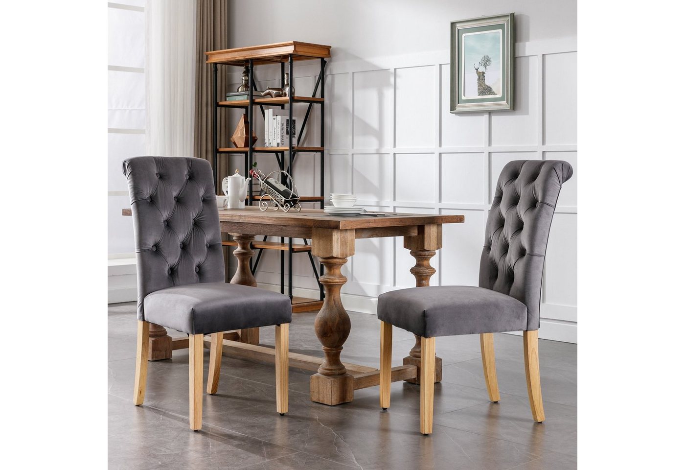 Flieks Esszimmerstuhl (2 St), 2er Set Polsterstuhl Wohnzimmerstuhl Samt mit Eichenbeine von Flieks