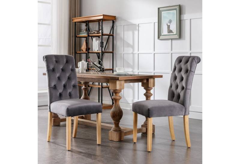 Flieks Esszimmerstuhl (2 St), 2er Set Polsterstuhl Wohnzimmerstuhl Samt mit Eichenbeine von Flieks