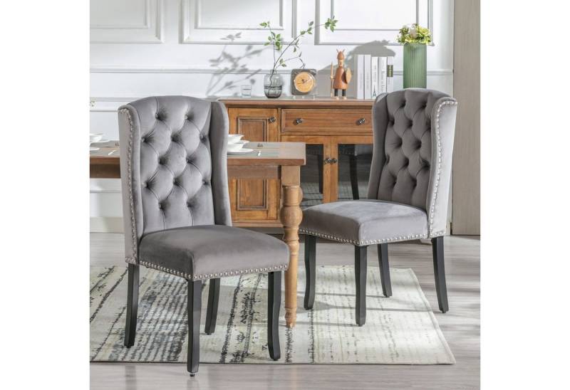 Flieks Esszimmerstuhl (Set, 2 St), 2er Set Polsterstuhl Wohnzimmerstuhl Samt, Eichenbeine von Flieks