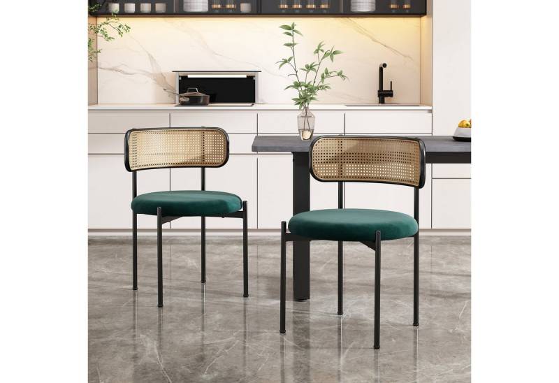 Flieks Esszimmerstuhl (2 St), 2er Set Rattanstuhl Polsterstuhl Wohnzimmerstuhl Samt mit Rückenlehne von Flieks