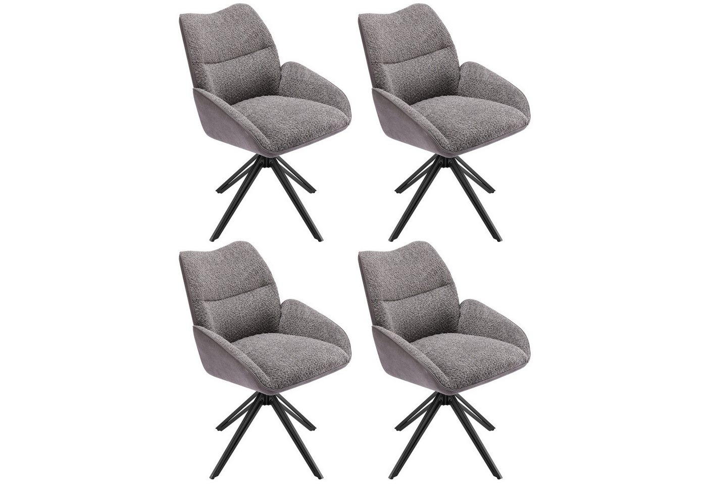 Flieks Esszimmerstuhl (360° drehbar, Set, 4 St), 4er Set Polsterstühle Drehstuhl Wohnzimmerstuhl Sherpa, Eisenbeine von Flieks