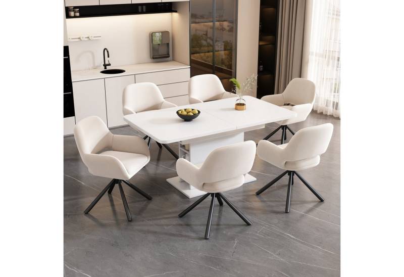 Flieks Esszimmerstuhl (360° drehbar, Set, 6 St), 6er Set Polsterstühle Drehstuhl Armlehnstuhl Bürostuhl, Samt von Flieks