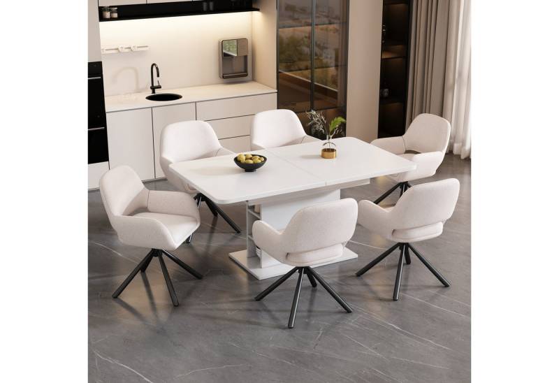 Flieks Esszimmerstuhl (360° drehbar, Set, 6 St), 6er Set Polsterstühle Drehstuhl Armlehnstuhl Bürostuhl, Sherpa-Bezug von Flieks