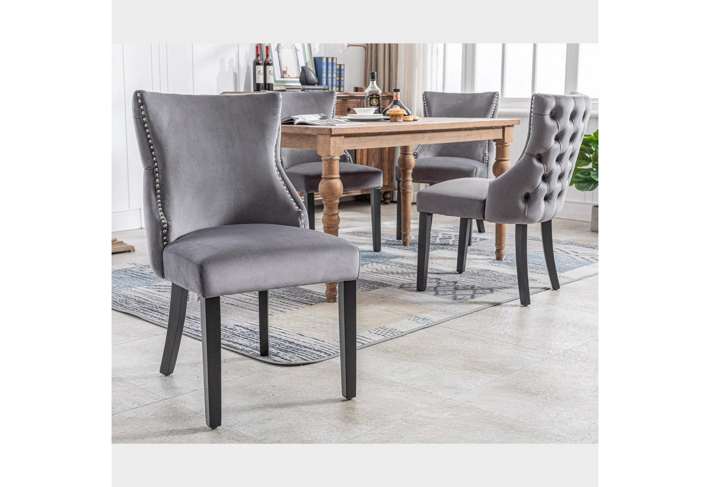 Flieks Esszimmerstuhl (Set, 4 St), 4er Set Polsterstühle Wohnzimmerstuhl Samt, Massivholzbeine von Flieks