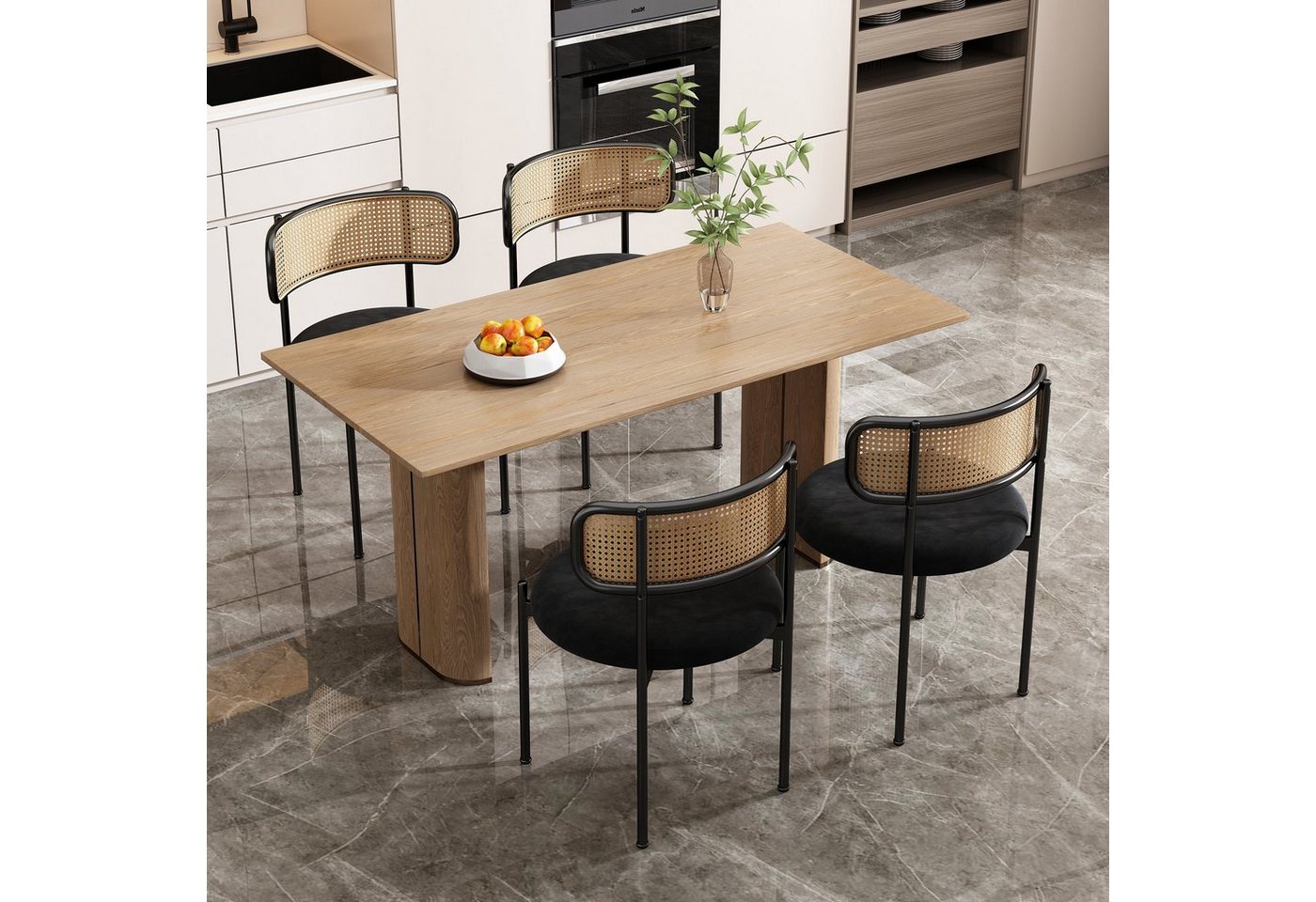 Flieks Esszimmerstuhl (4 St), 4er Set Rattanstuhl Polsterstuhl Wohnzimmerstuhl Samt mit Rückenlehne von Flieks