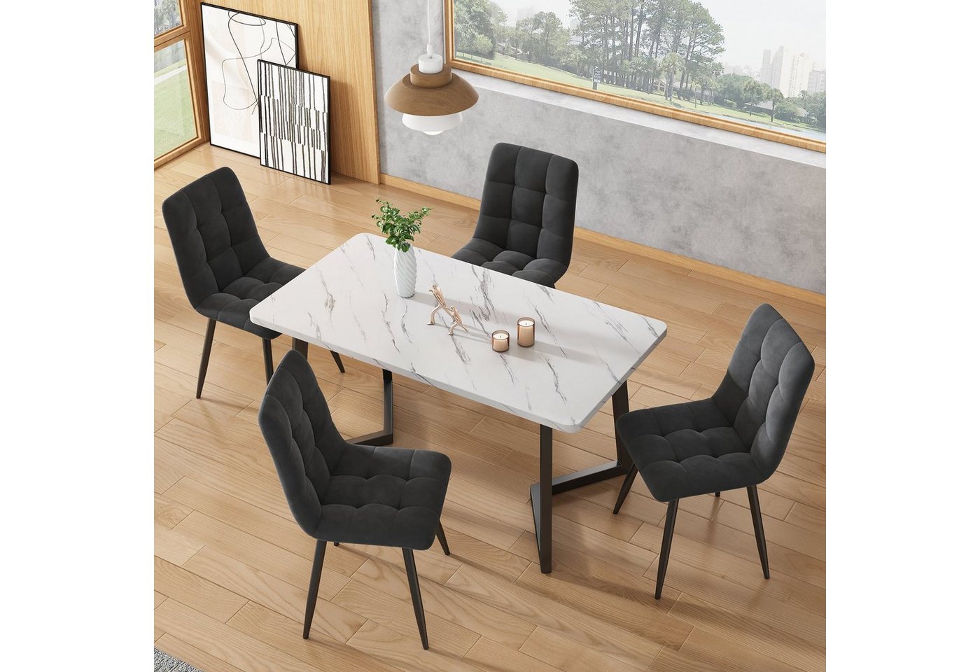 Flieks Esszimmerstuhl (4er Set, 4 St), Küchenstühle Polsterstuhl mit Rückenlehne Metallbeine Samt von Flieks