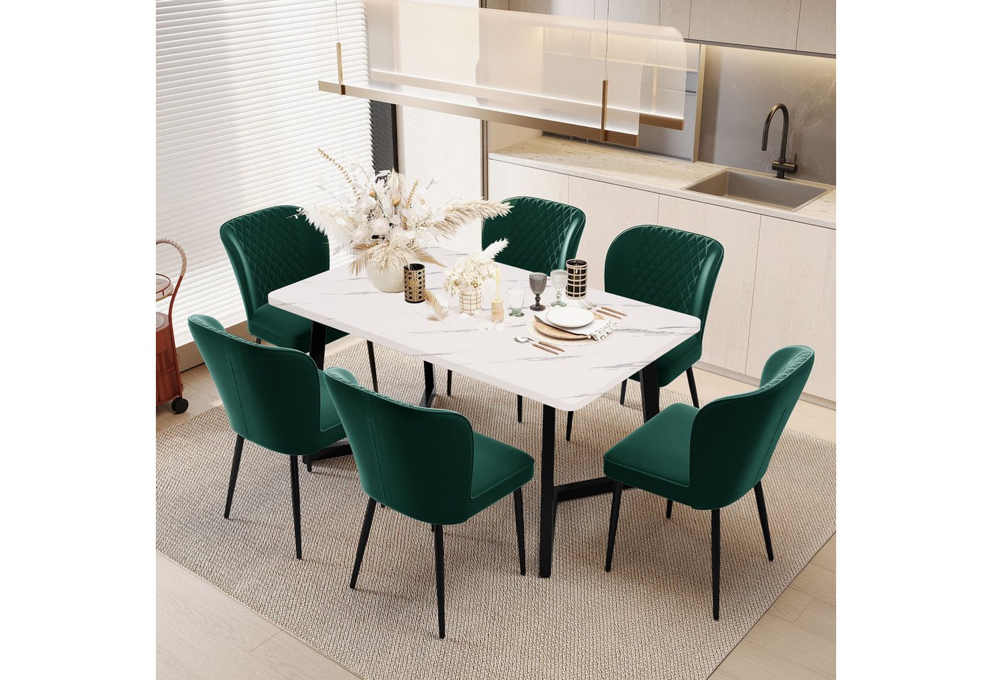 Flieks Esszimmerstuhl (6 St), 6er Set Polsterstühle Wohnzimmerstuhl mit Rückenlehne Metallbeine Samt von Flieks